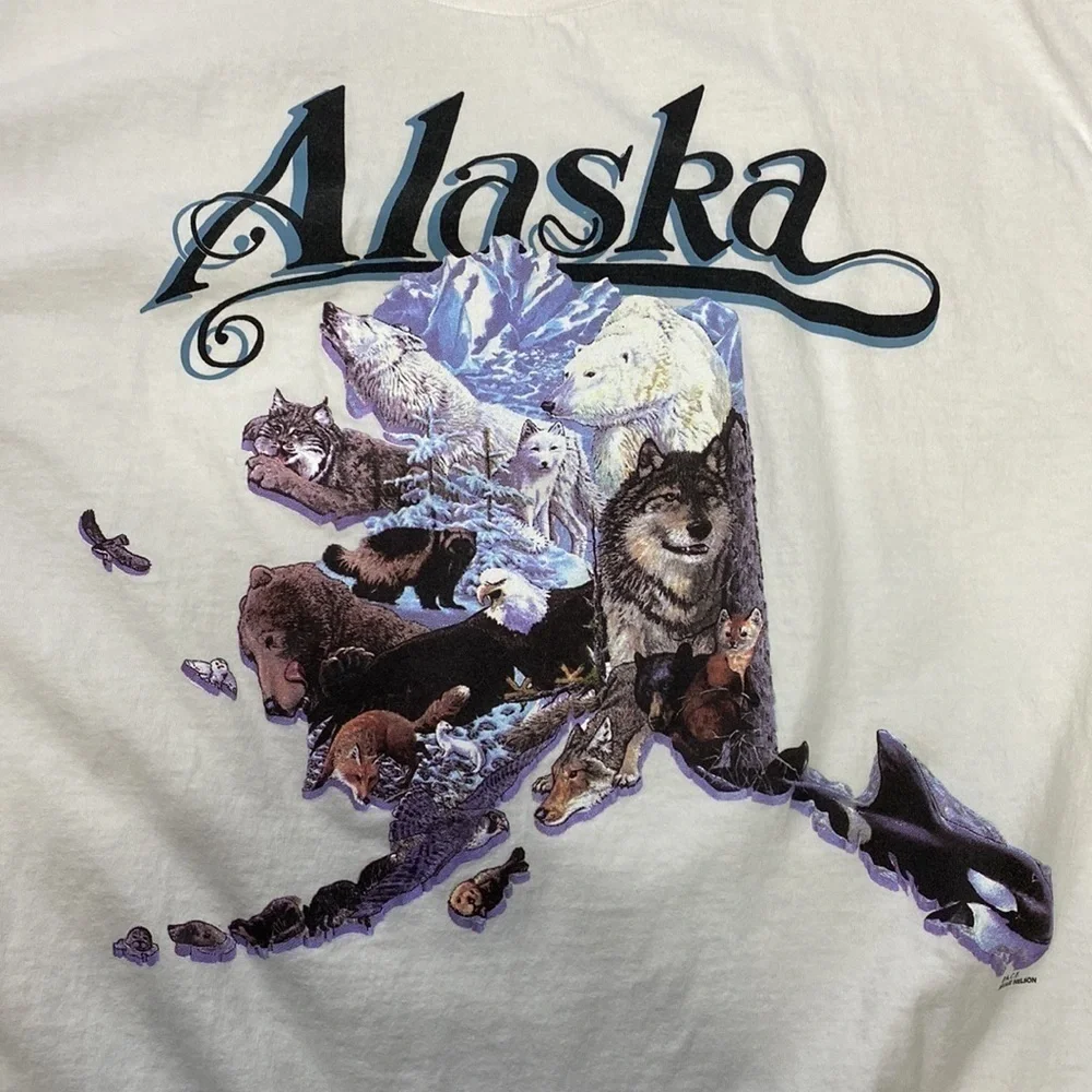 Vintage Anvil Alaska Wolf Bear Tshirt Size XL